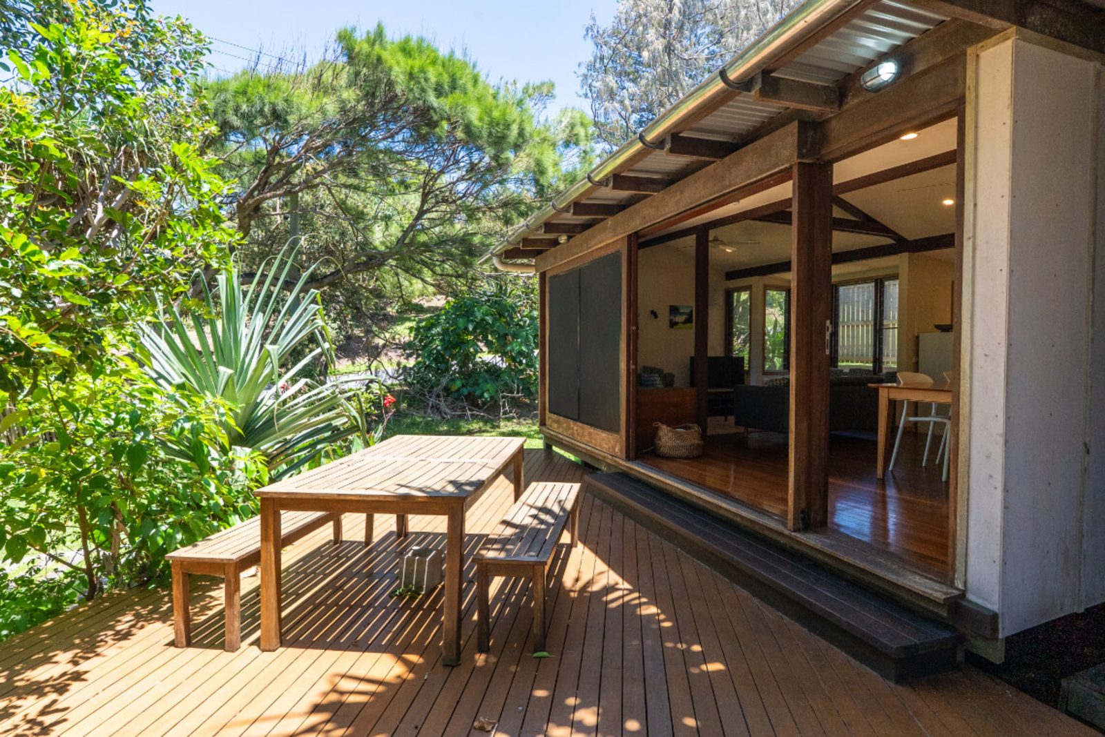 Wooden decking on a garden terrace